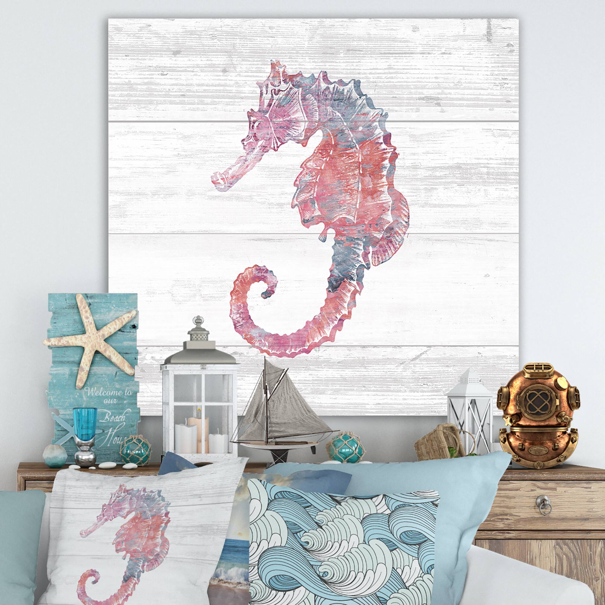 Designart - Pink seahorses Ocean Life